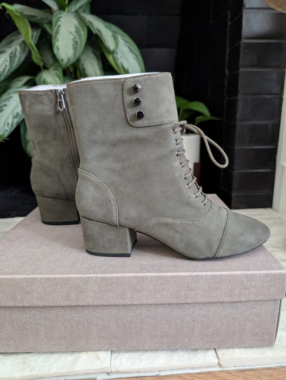 Women's Ankle Boots in Grey Green - Classic Block Heel
